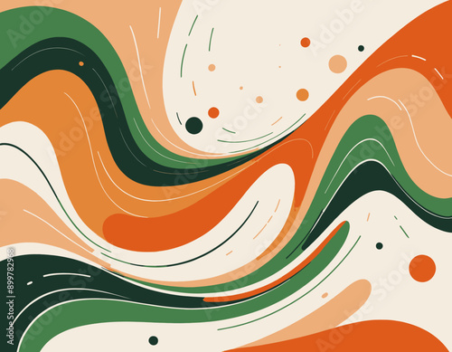 Colorful Abstract Wave Artwork with Orange, Green, and White