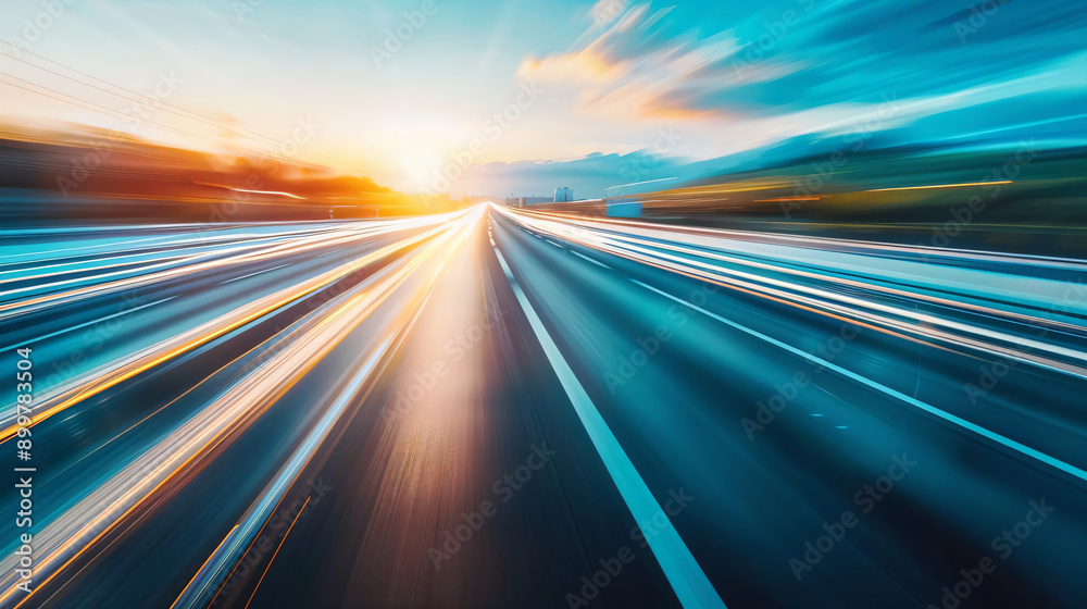 Speeding towards sunset on the highway. Speeding towards sunset on the highway.