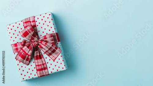 Happy father day Wrapped Father s Day gift with a bow, light blue background, festive feel