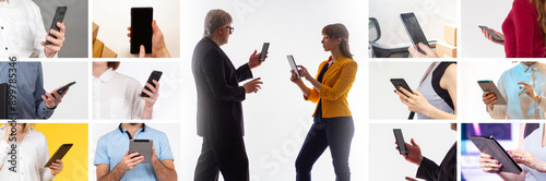 Business gadgets. Phones in...