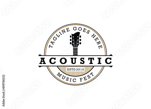 Canvas Print Classic Acoustic Guitar Logo Design