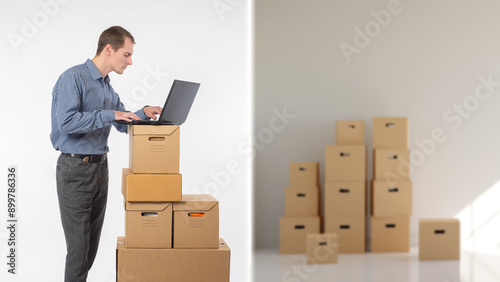 Man is moving. Guy with box...
