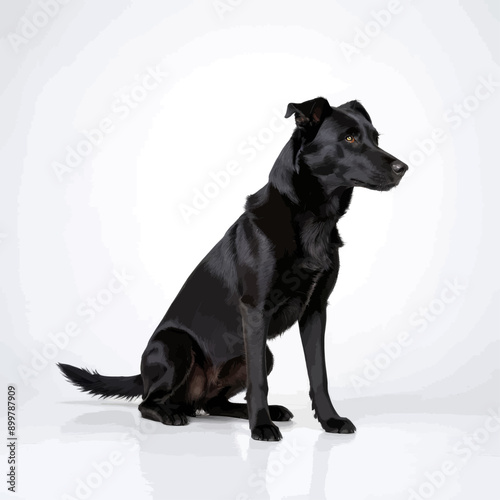 Black Dog Sitting on White Background