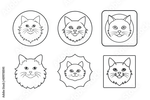 Logo sets of Persian cats, labeled line art vector design illustration.