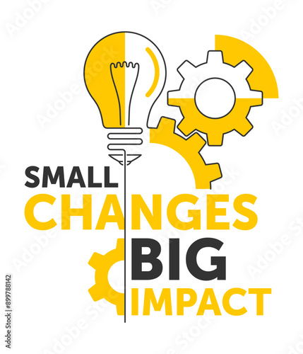 Small Changes, Big Impact slogan - bulb and gears, abstract geometric style