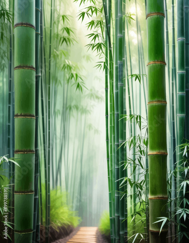 Bamboo Pathway Through a Verdant Forest