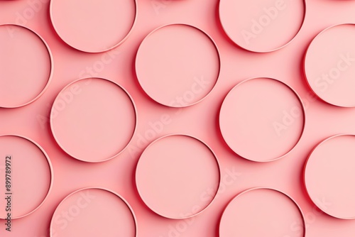 Elegant pattern of pink circles arranged symmetrically on a soft pink background, perfect for modern design projects. photo