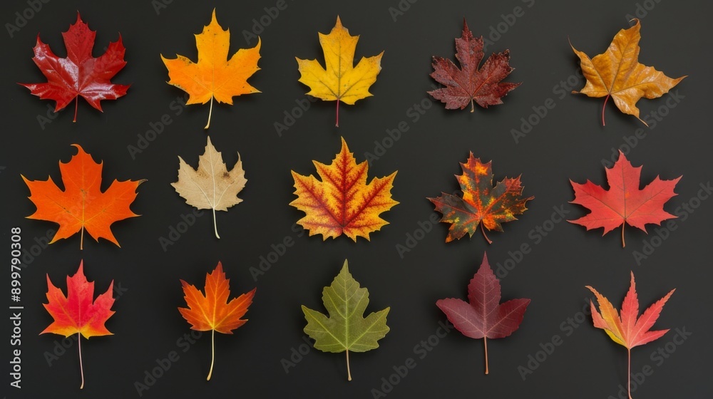 A collection of vibrant autumn maple leaves A collection of vibrant autumn maple leaves