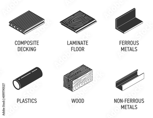 Flat Icons of materials for labeling of circular saw or other cutting tools