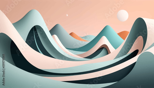 Abstract Wave Landscape with Pink and Blue Tones