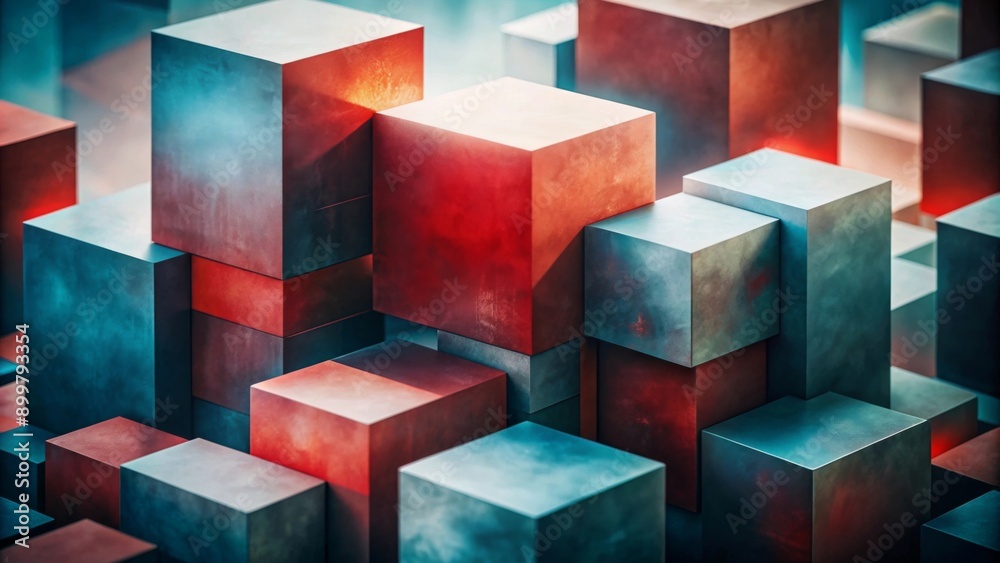 A visually striking arrangement of large, colored cubes in a geometric, almost abstract composition A visually striking arrangement of large, colored cubes in a geometric, almost abstract composition