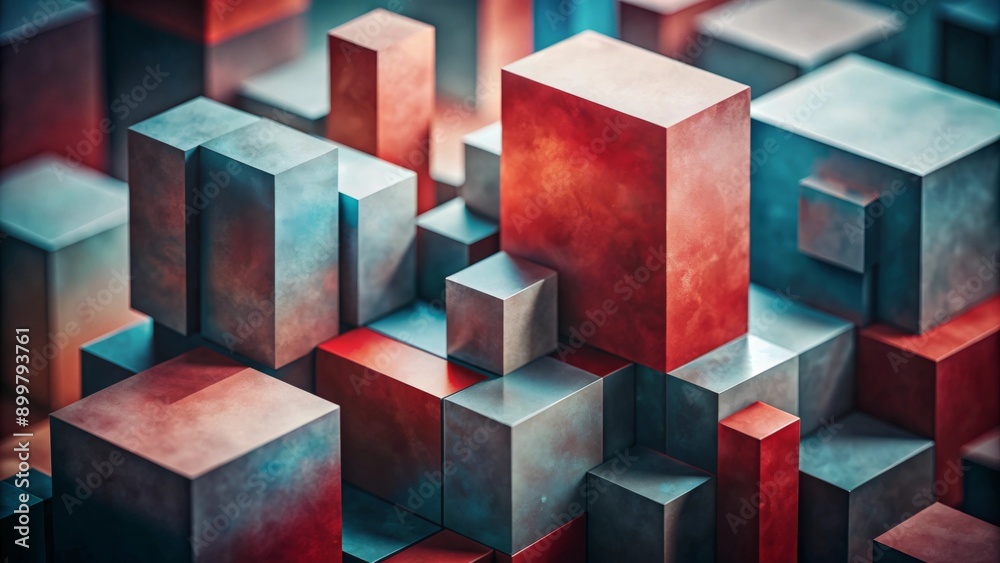 A visually striking arrangement of large, colored cubes in a geometric, almost abstract composition A visually striking arrangement of large, colored cubes in a geometric, almost abstract composition