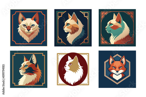 Logo sets of Persian cats, labeled flat vector design illustration.