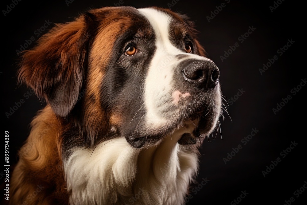 Closeup St. Bernard Dog isolated on black background Closeup St. Bernard Dog isolated on black background