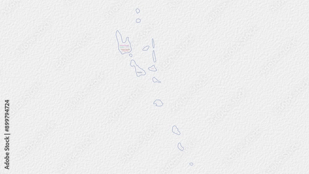 Vanuatu logo animation. Vanuatu boundary word cloud animation. Video of country names in multiple languages popping out on a paper-style background. Country opening, intro, presentation video.