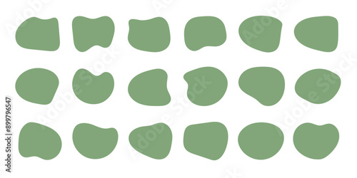 Abstract fluid green blob shape vector set. Modern liquid irregular blob elements, organic blob irregular form, amoeba shape, asymmetric spot, bubble blotch, deform drip