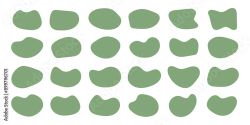 Modern liquid green irregular blob shape elements, organic blob shape irregular form, amoeba shape, asymmetric spot, bubble blotch, deform drip