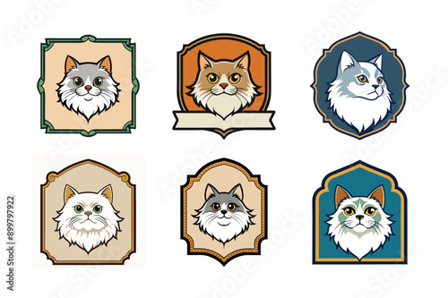 Logo sets of Persian cats, labeled cartoon vector design illustration.