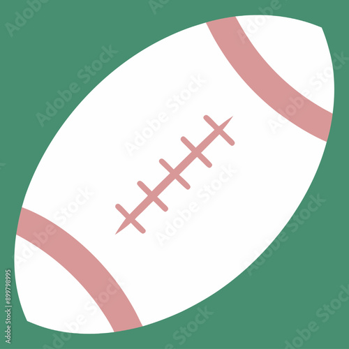 American Football Icon: A classic illustration of an American football, rendered in a flat design with a white ball and pink stitching against a green background. 