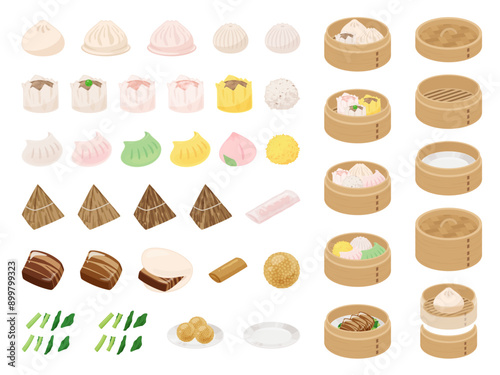 点心とせいろのイラスト素材セット