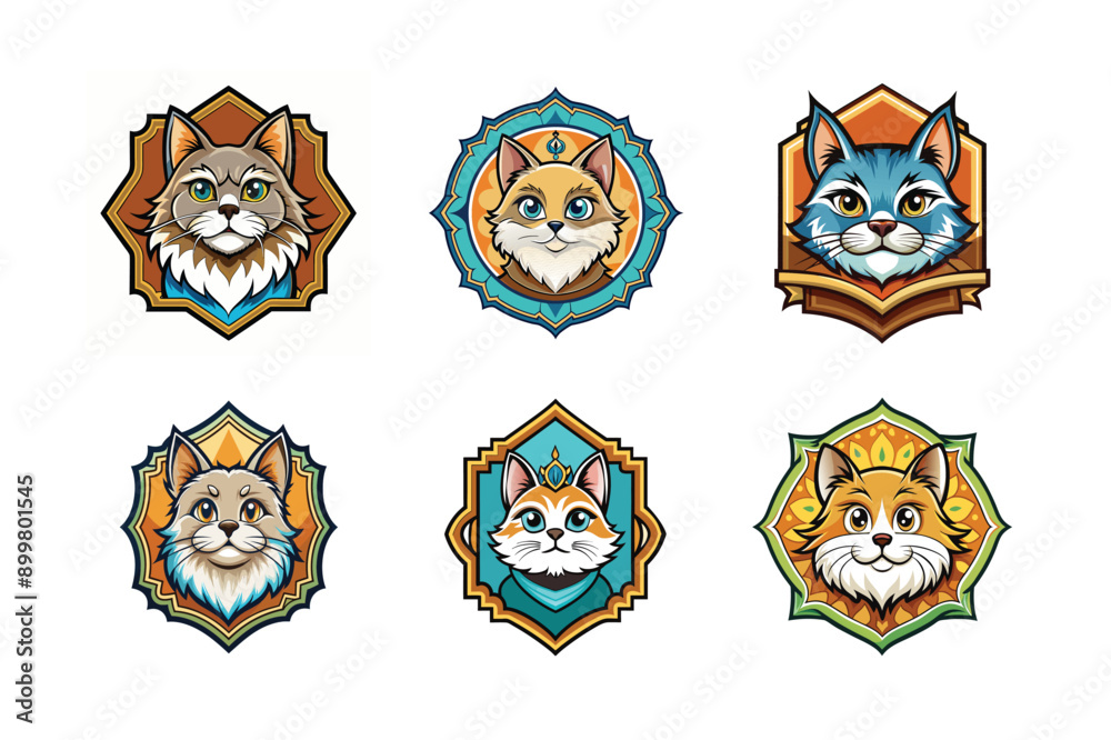Fototapeta premium Logo sets of Persian cats, labeled cartoon vector design illustration.