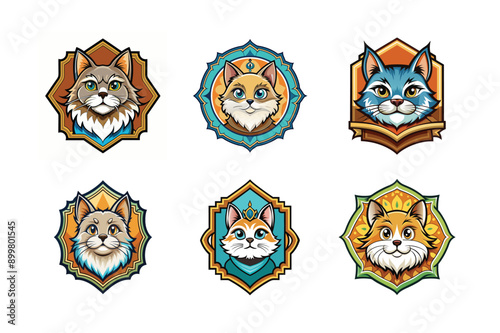 Logo sets of Persian cats, labeled cartoon vector design illustration.