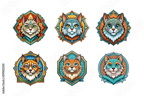 Logo sets of Persian cats, labeled cartoon vector design illustration.