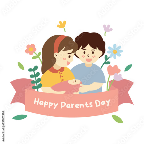 Clipart celebrating parents day with illustrations of parents and a baby