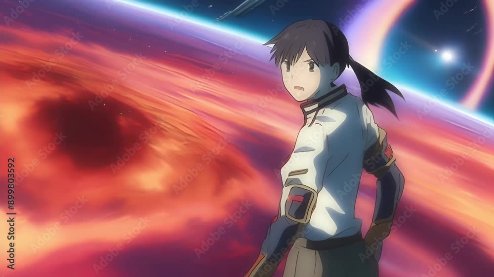 An animated female captain in a Japanese anime-inspired spaceship commands her crew with confidence and determination. Vibrant visuals and dynamic action An animated female captain in a Japanese anime-inspired spaceship commands her crew with confidence and determination. Vibrant visuals and dynamic action