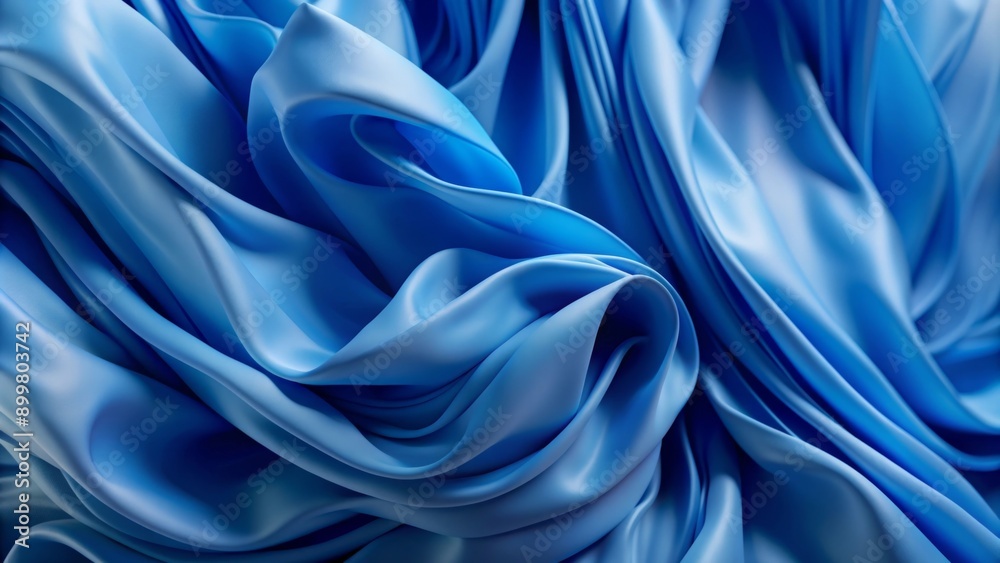 Fototapeta premium A close-up image captures the intricate and flowing textures of a blue fabric-like material. 