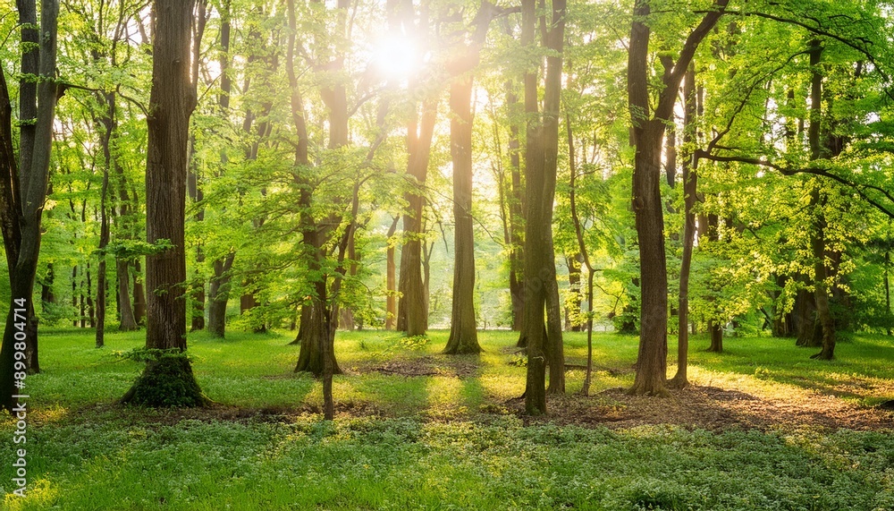 Obraz premium 生命力溢れる木立と清々しい木漏れ日4