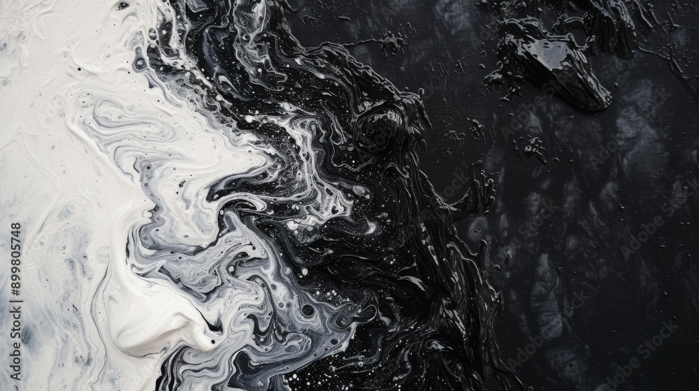 Fototapeta premium An abstract composition using black and white oil paint