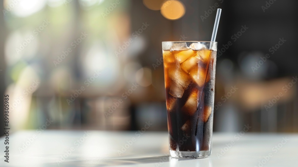 Iced Americano or Long Black Coffee in a long glass with a straw on a white table AI generated Iced Americano or Long Black Coffee in a long glass with a straw on a white table AI generated