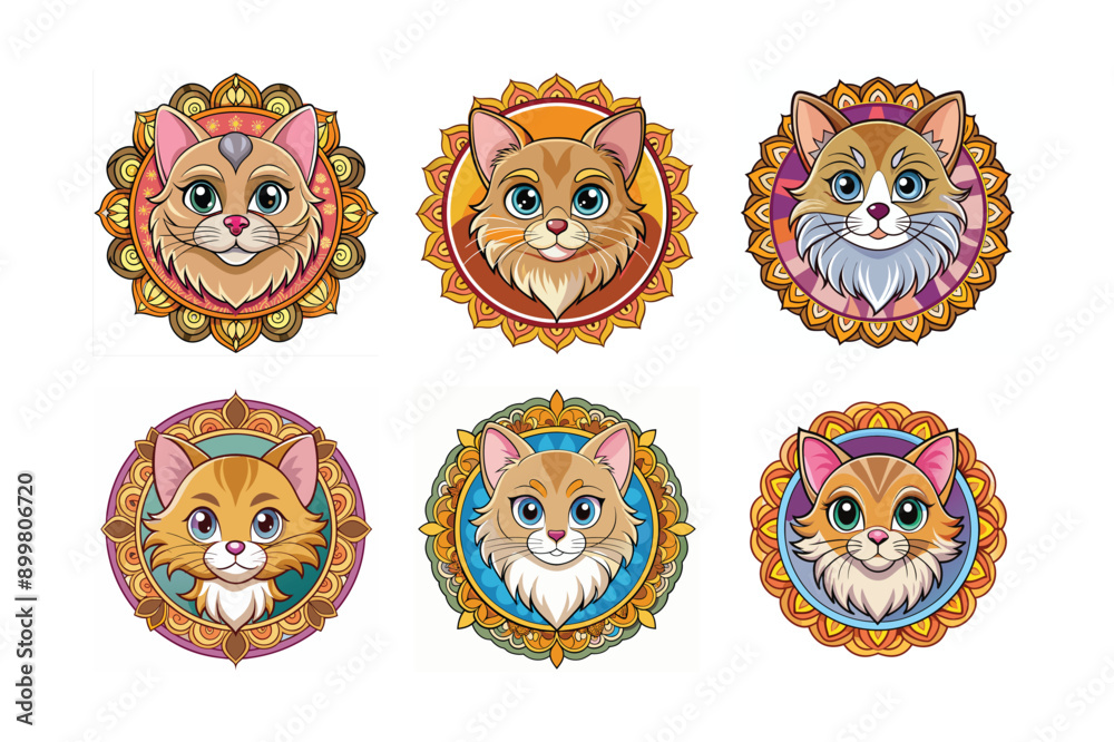 Logo sets of Persian cats, labeled vector kawaii illustration. Logo sets of Persian cats, labeled vector kawaii illustration.