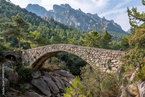 bridge over the mountain river, generative ai