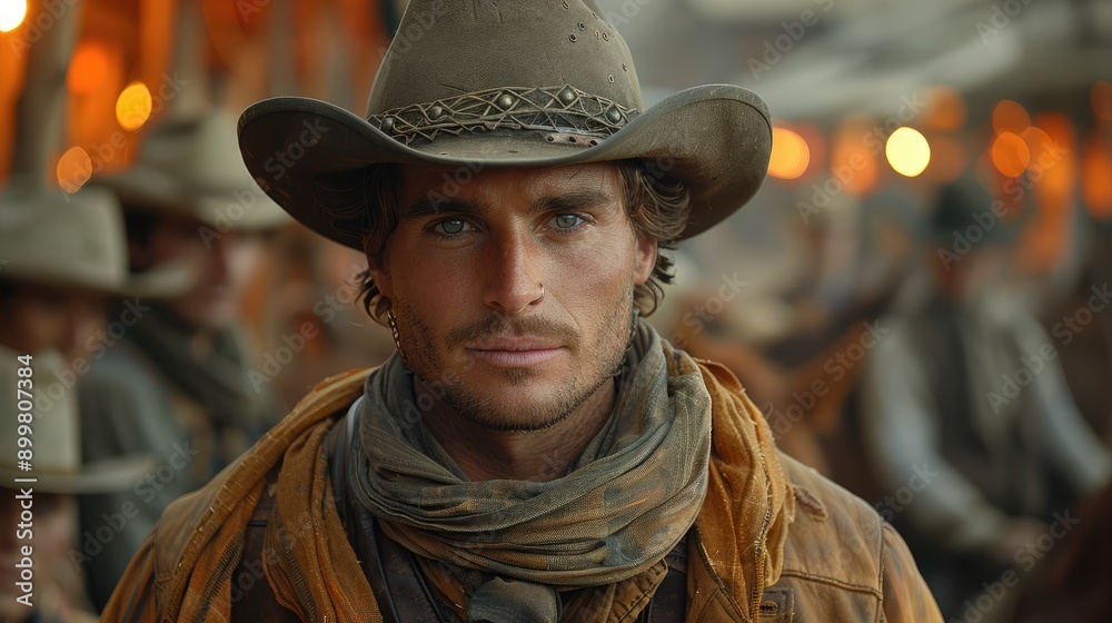 Western movie shot, front view of a cowboy ready to do a duel in middle of a wild west town Western movie shot, front view of a cowboy ready to do a duel in middle of a wild west town