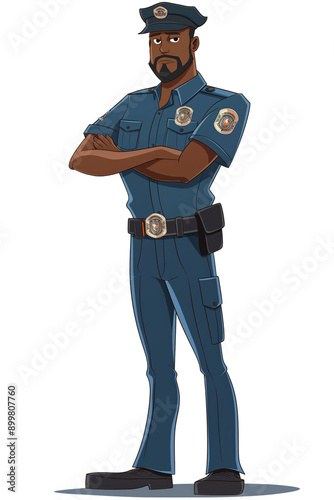 african male police officer . Clipart PNG image . Transparent background . Cartoon vector style