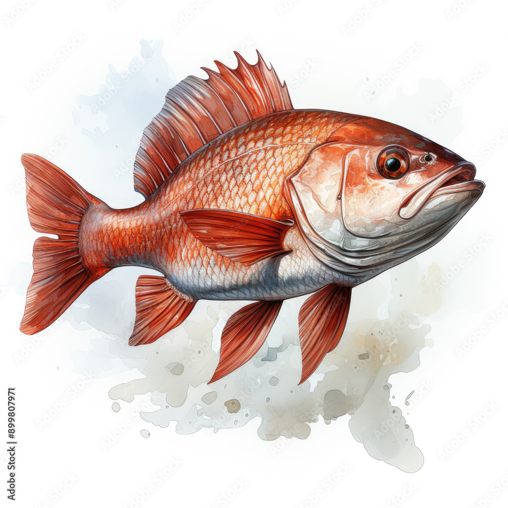 Watercolor Redfish, clipart Illustration, Generative Ai Watercolor Redfish, clipart Illustration, Generative Ai