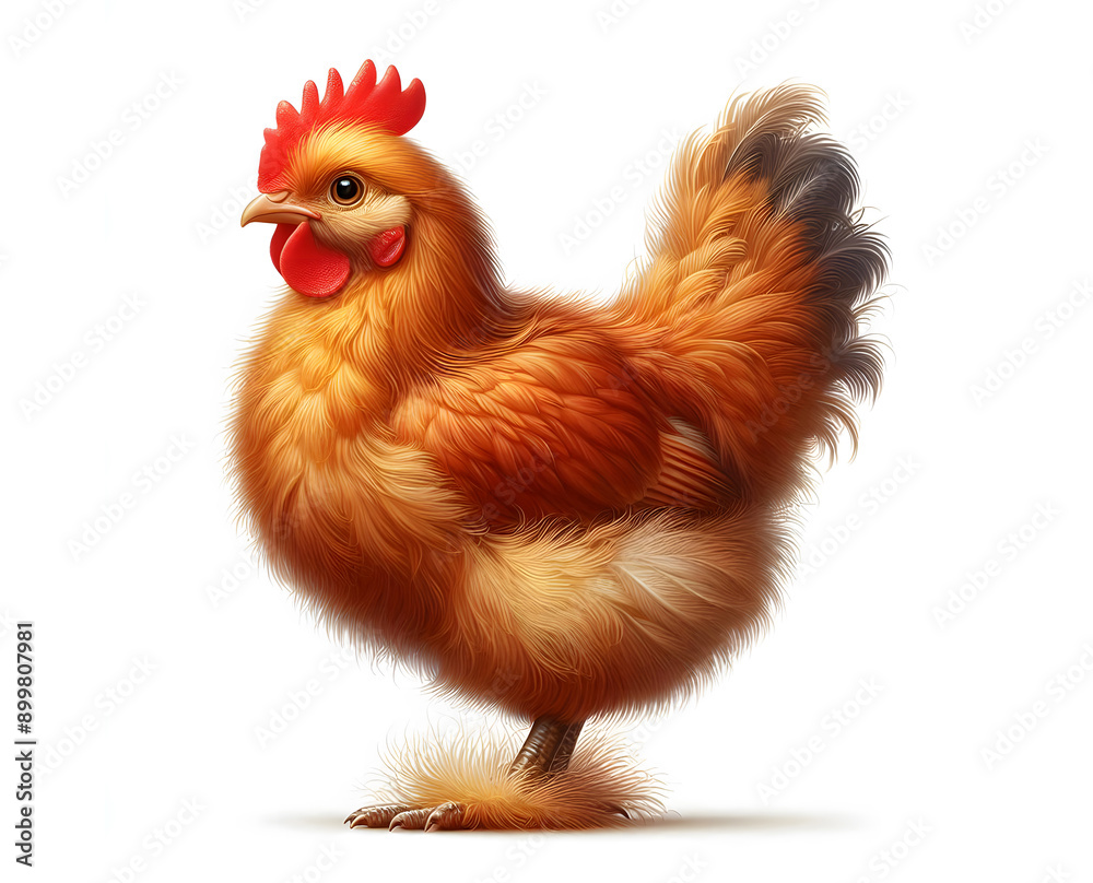 Fototapeta premium realistic cute chicken stand 3d illustration design isolated on a white background
