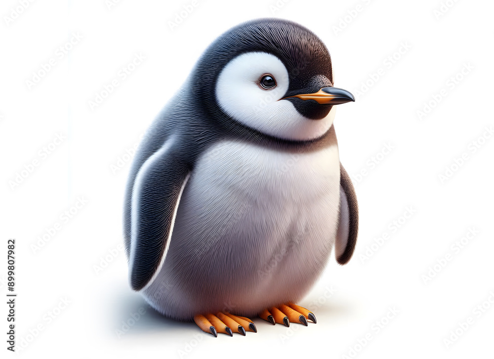 Naklejka premium realistic baby penguin seating on floor 3d illustration isolated on a white background