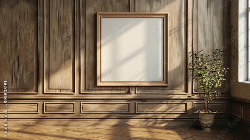 Vertical Wooden frame Wall frame wood Mockup frame natural picture frame Vintage Antique mirror frame gallery display Interior room design decorative isolated white background
