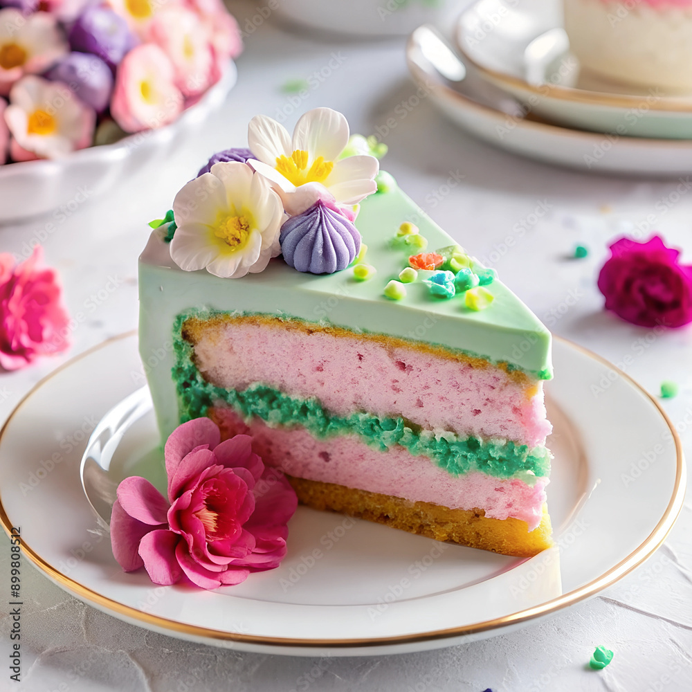 Elegant pastel layer cake with floral decorations Elegant pastel layer cake with floral decorations