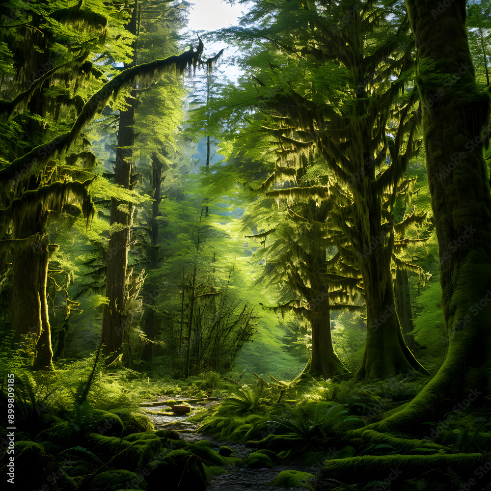 Naklejka premium Epic Wilderness - A Serene Journey into a Majestic, Ancient Forest