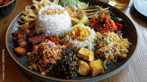 Nasi Tutug Oncom. Traditional Sundanese meal of rice mixed with fermented soybean AI generated photo