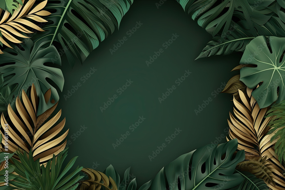 Tropical leaves frame with vibrant colors in 3D style. Tropical leaves frame with vibrant colors in 3D style.
