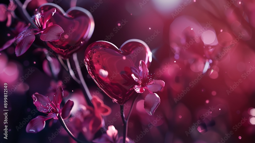 Valentines day banner with pink watercolor love