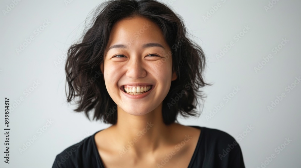 Happy Asian woman smiling broadly, isolated on a white background Happy Asian woman smiling broadly, isolated on a white background