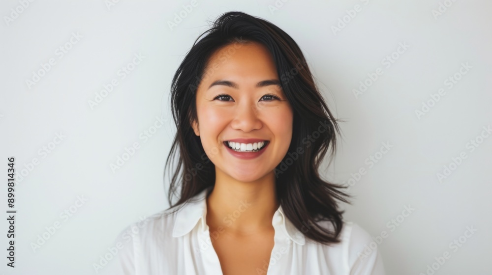 Happy Asian woman smiling broadly, isolated on a white background Happy Asian woman smiling broadly, isolated on a white background