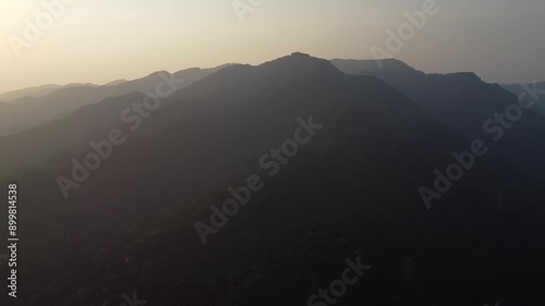 Aerial view of meghalaya forest and  sonapur river in India. The beautiful mountain of kuliang in meghalaya India. photo