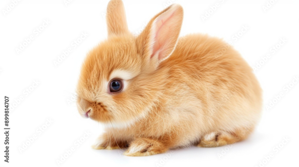 Fototapeta premium Cute baby orange rabbit sitting or standing, isolated on a white background